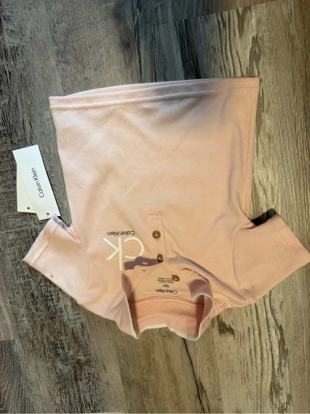 Calvin Klein Pink Polo Top with Gray Striped Shorts Set